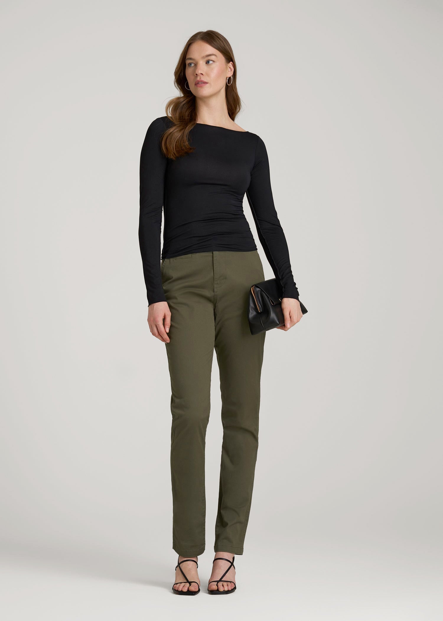 High Rise Tapered Chino Pants for Tall Women in Forest Night