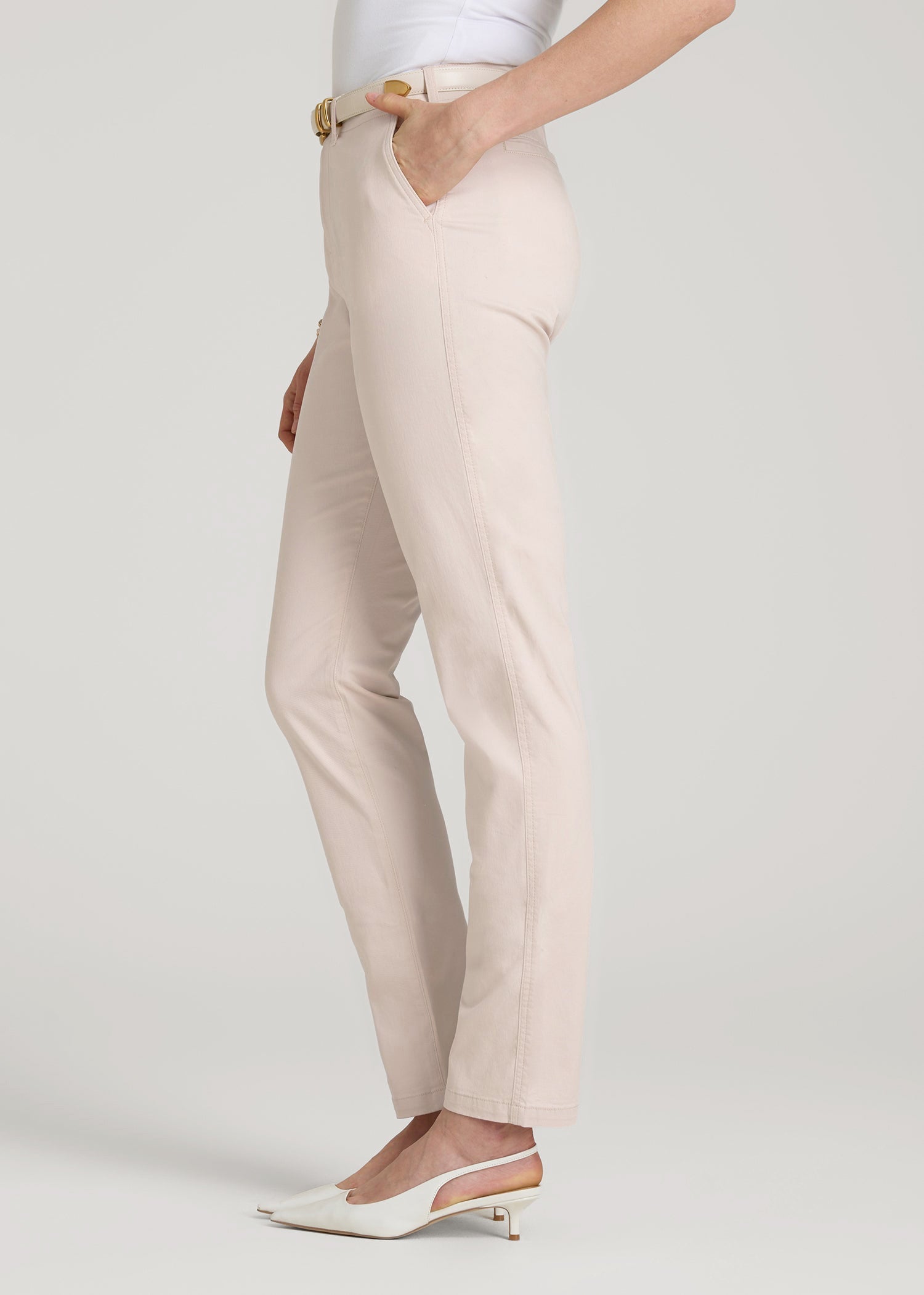 High Rise Tapered Chino Pants for Tall Women in Shell