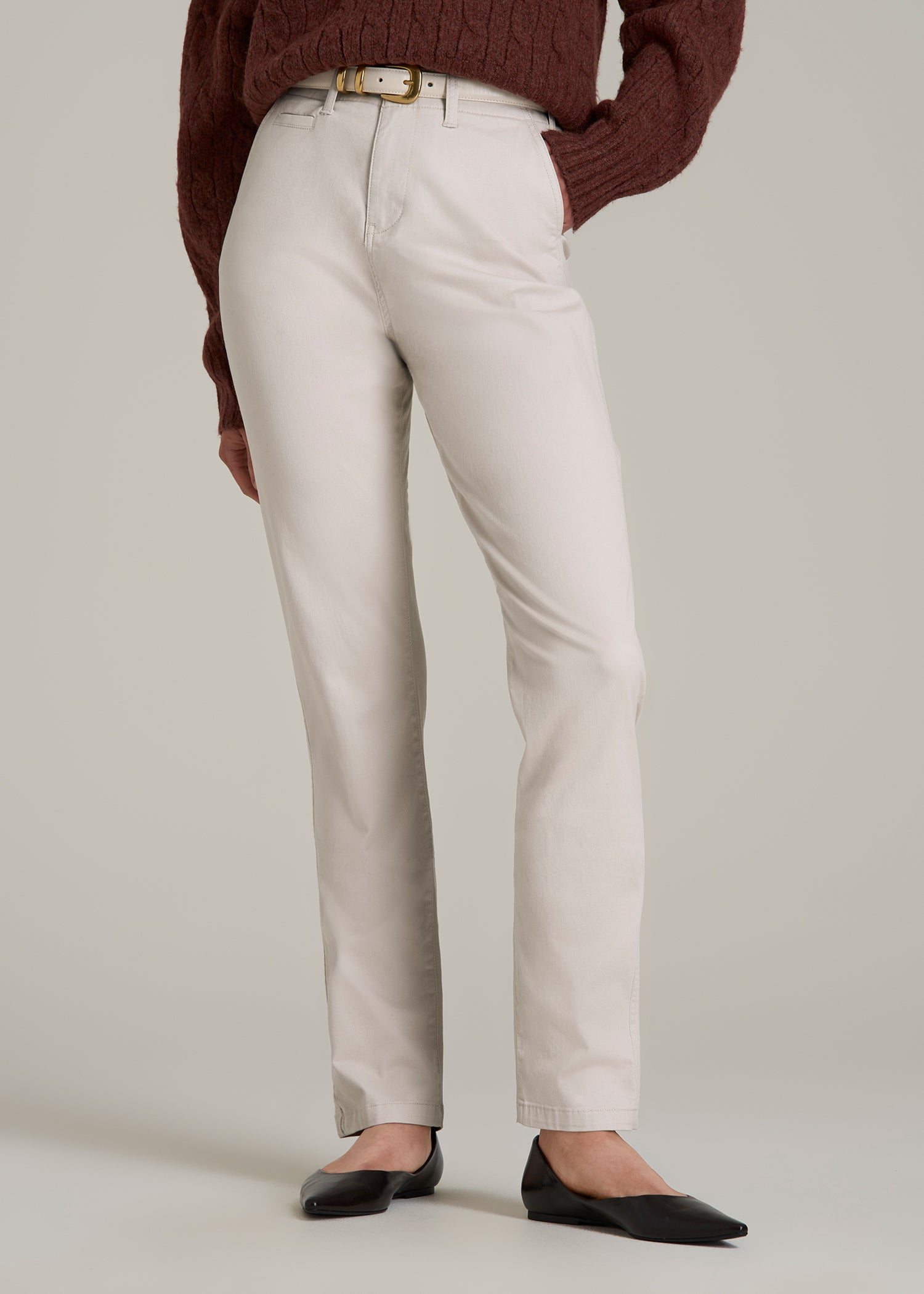 High Rise Tapered Chino Pants for Tall Women in Vanilla Latte