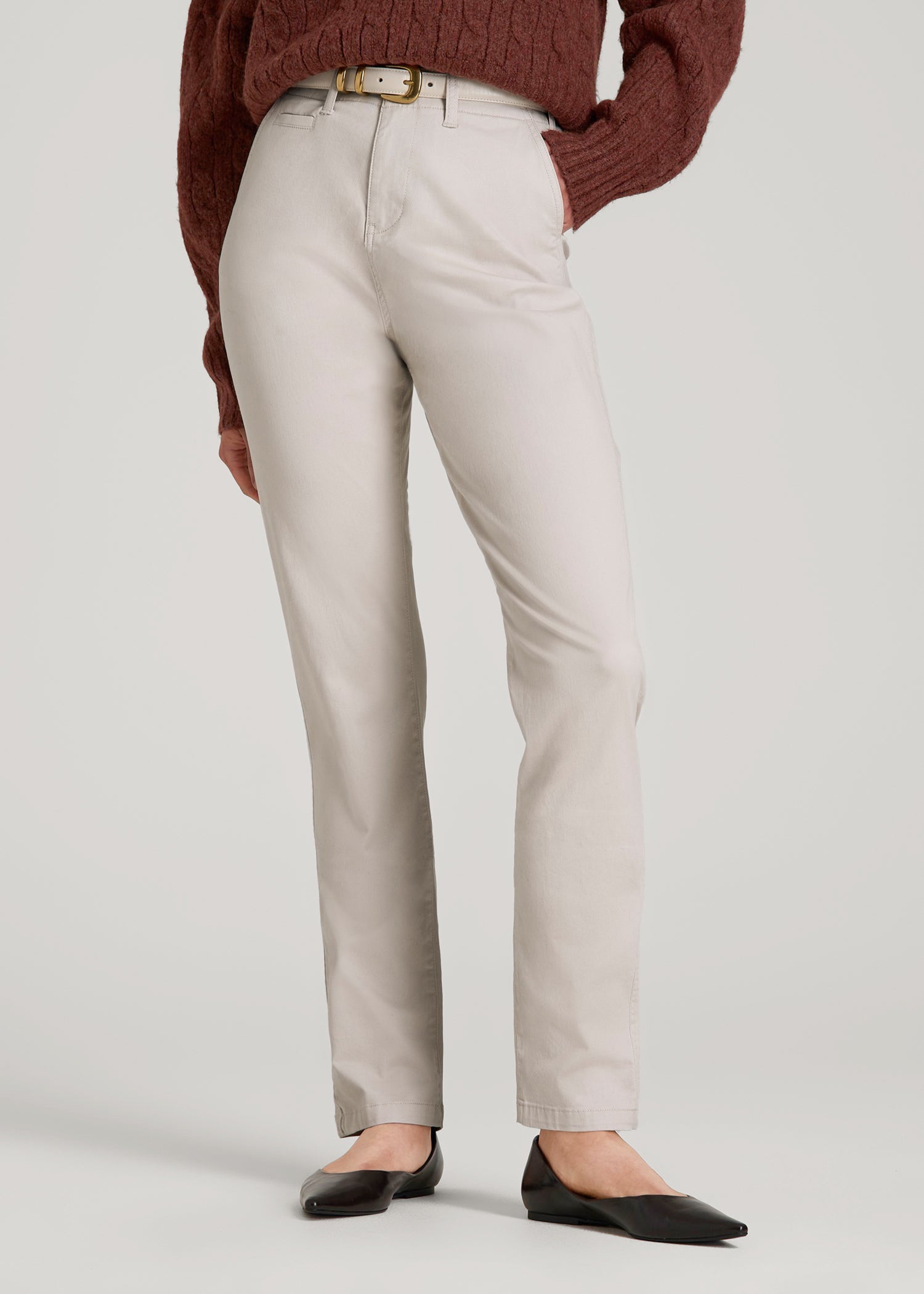 High Rise Tapered Chino Pants for Tall Women in Vanilla Latte