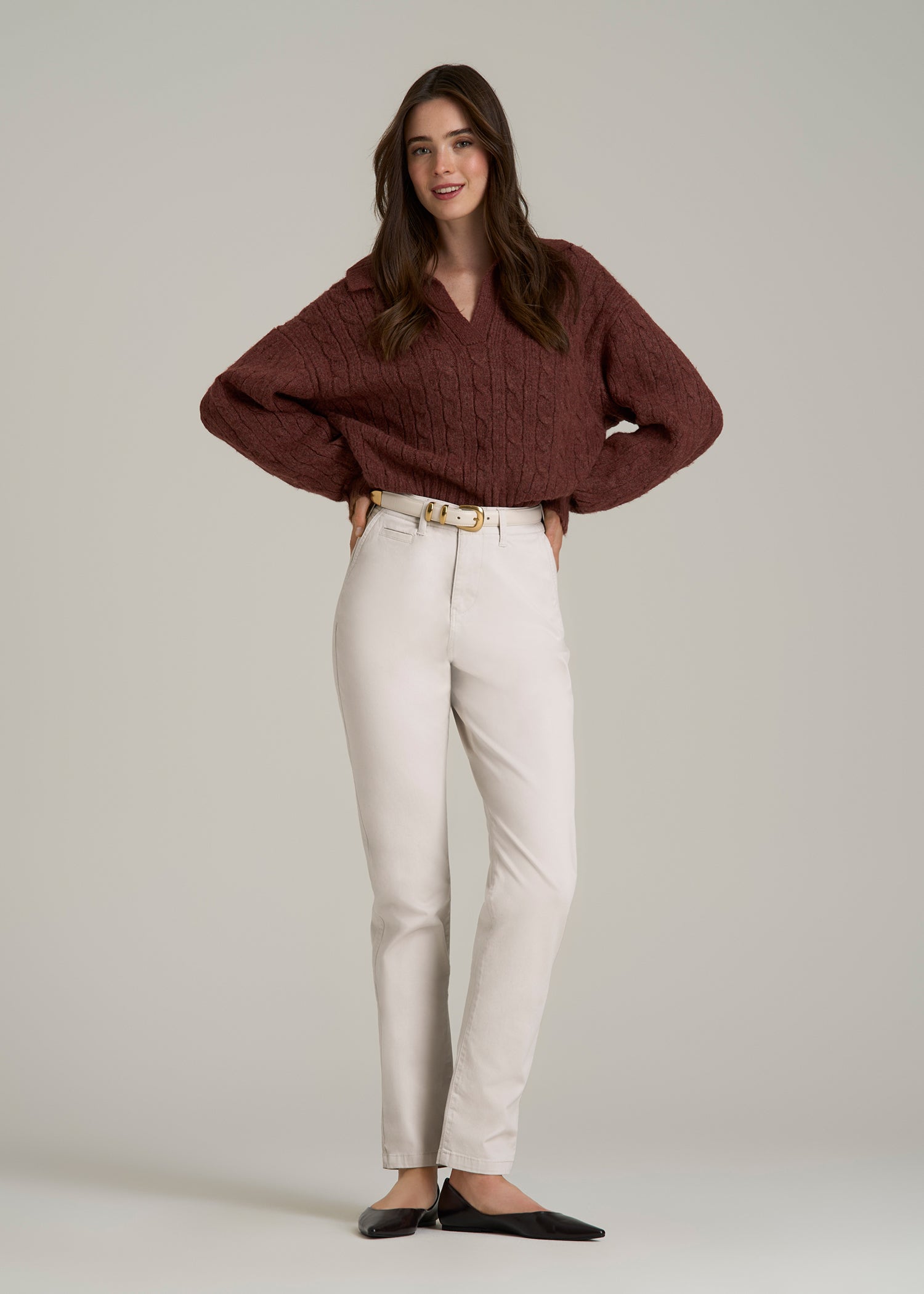 High Rise Tapered Chino Pants for Tall Women in Vanilla Latte
