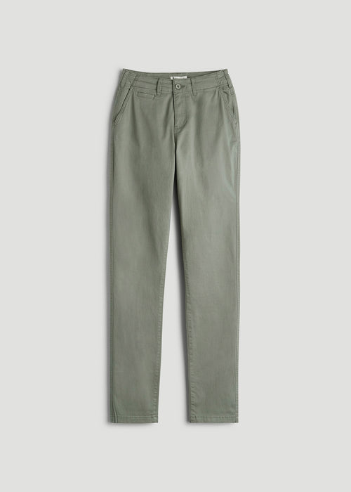 High Rise Tapered Chino Pants for Tall Women in Wreath Green