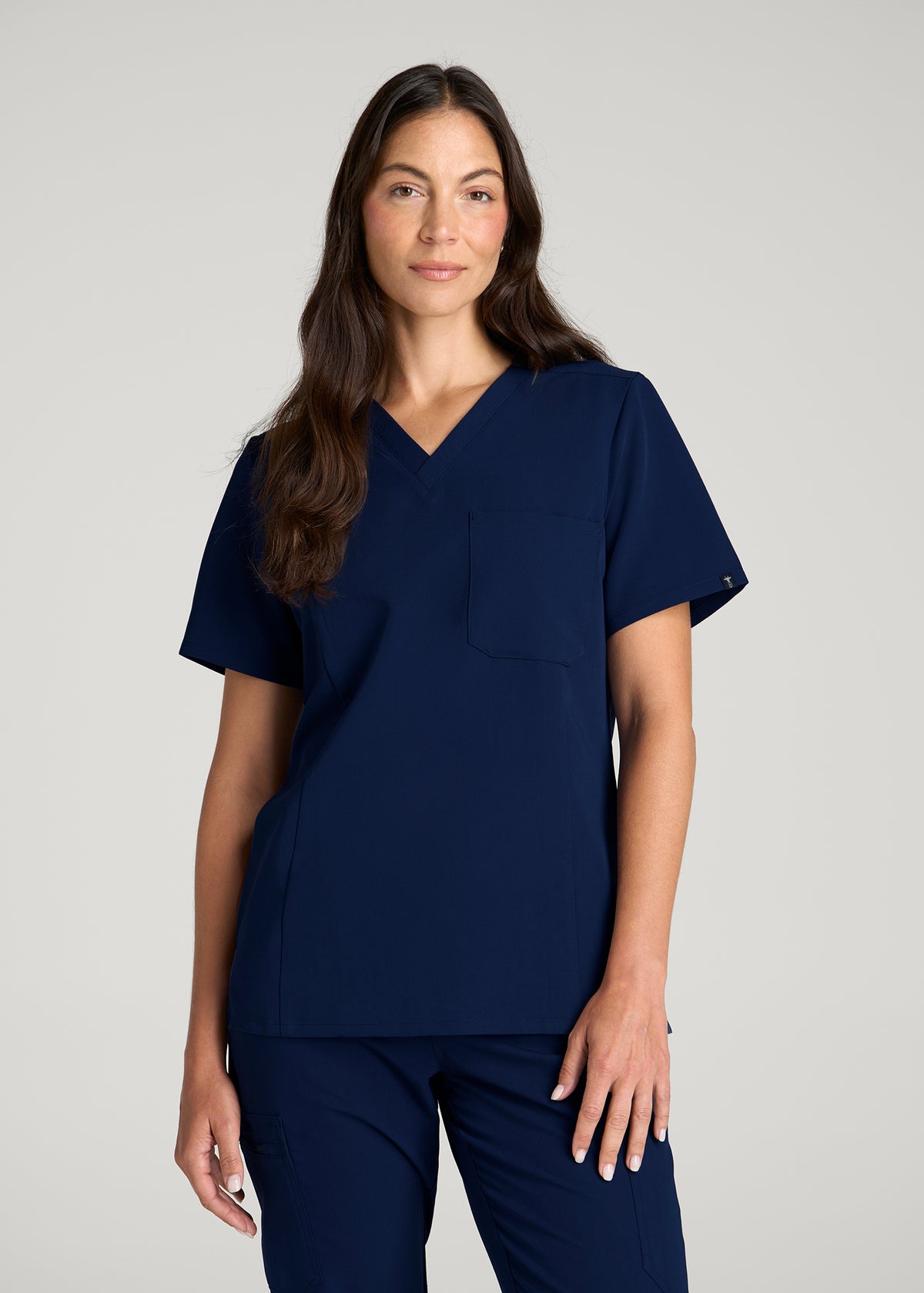Short Sleeve V-Neck Scrub Top for Tall Women in Navy Blue