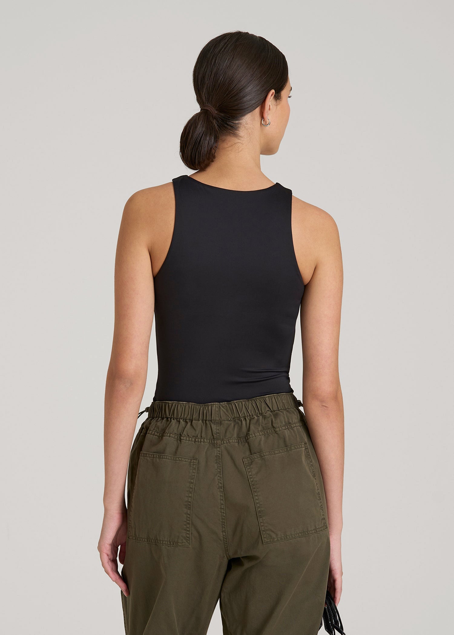 High Crewneck Sleeveless Bodysuit for Tall Women in Black