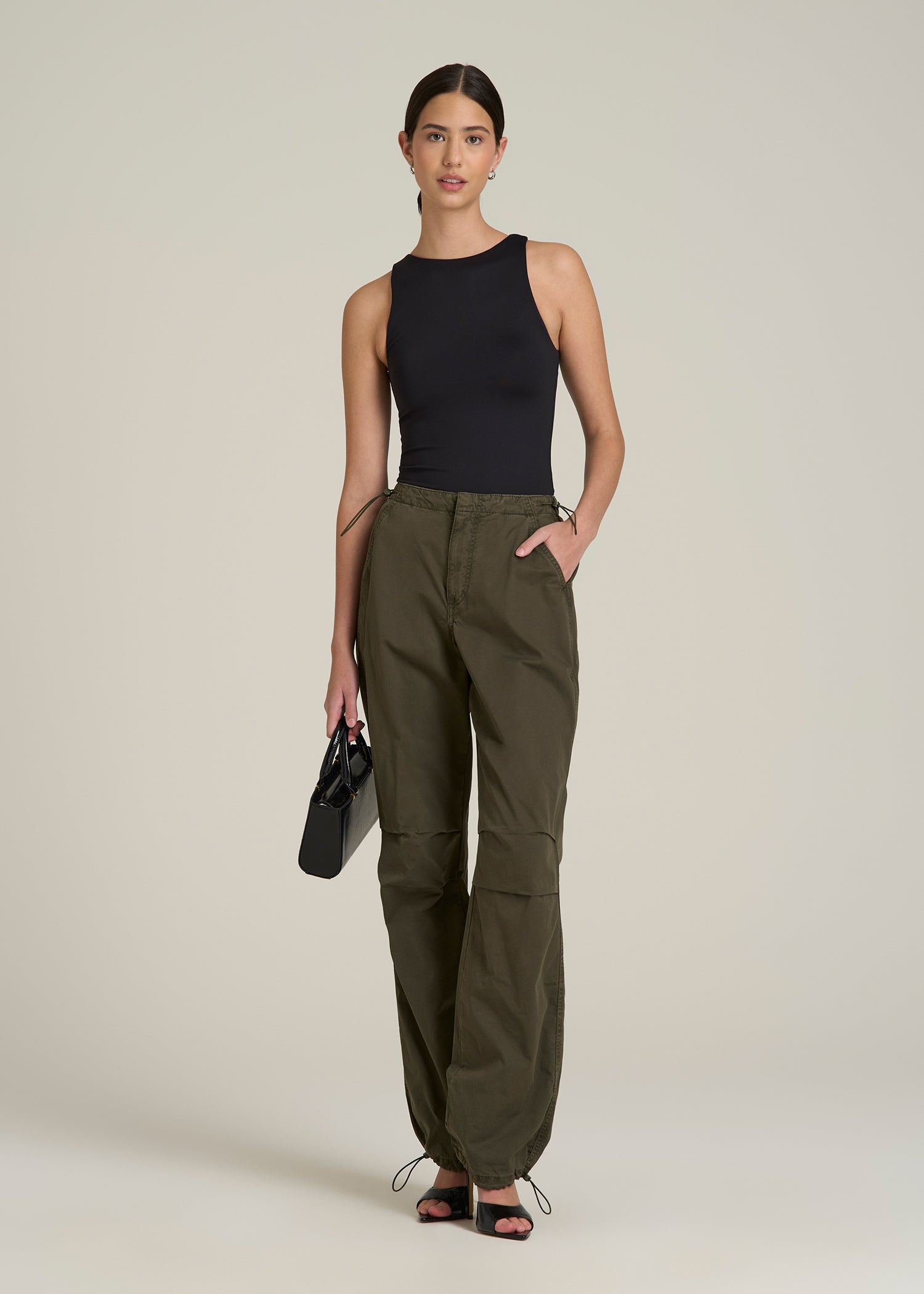 High Crewneck Sleeveless Bodysuit for Tall Women in Black