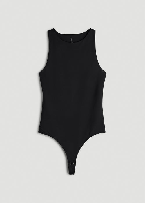 High Crewneck Sleeveless Bodysuit for Tall Women in Black