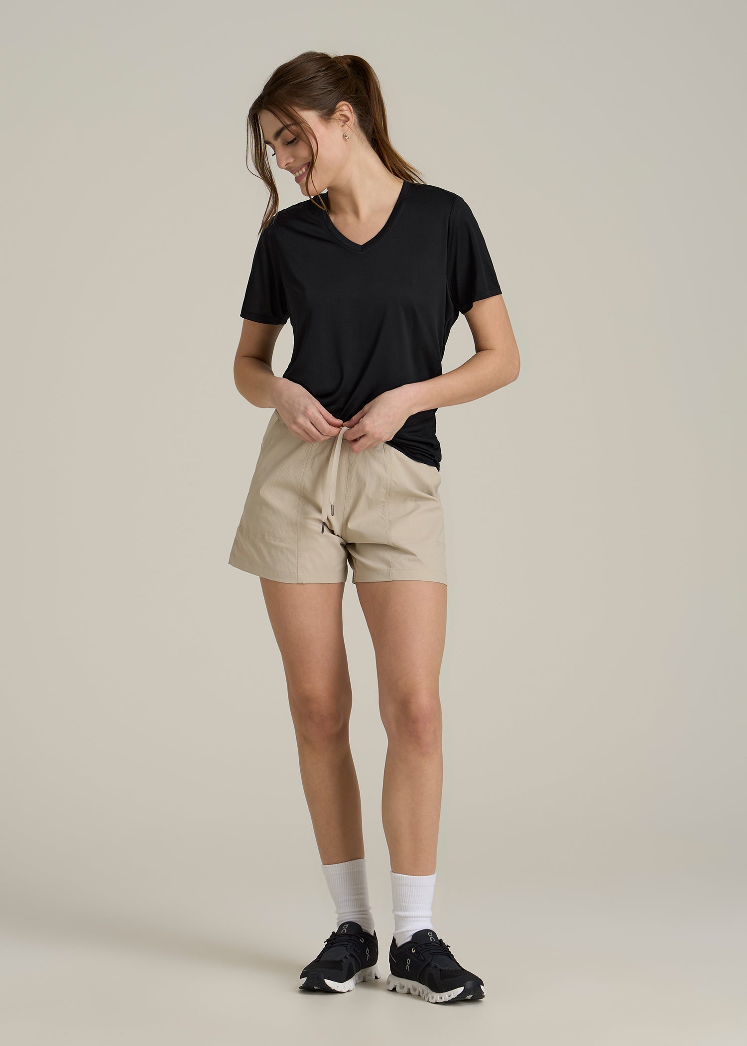 Short Sleeve Active V Neck T-Shirt for Tall Women in Black