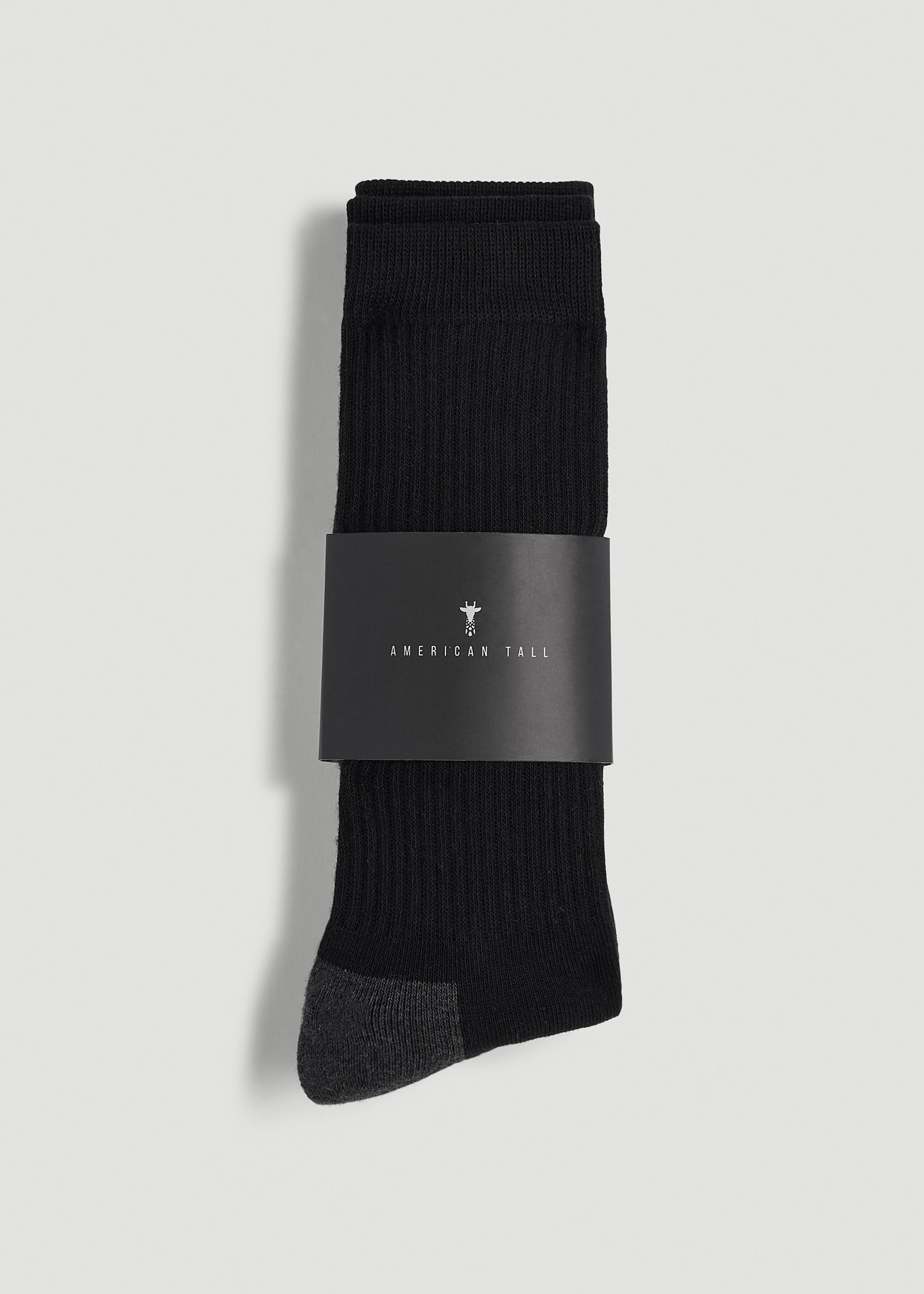 3-Pack Crew Socks for Tall Men in Black with Grey