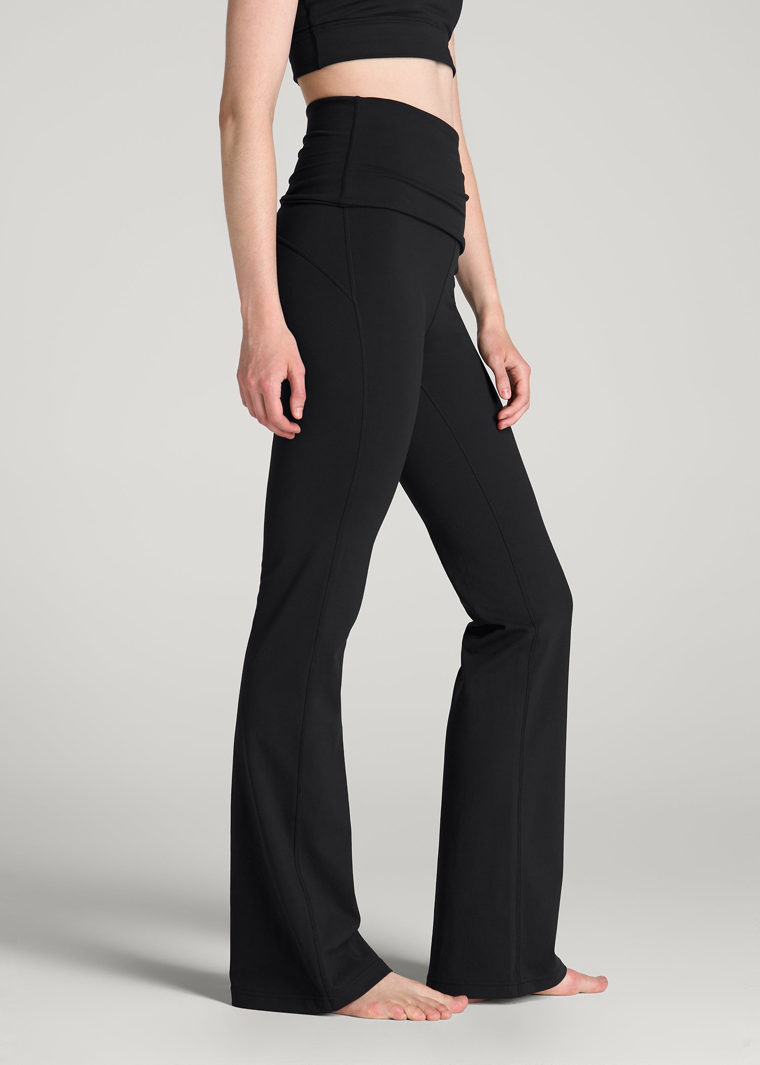 Balance Fold-over Flare Legging for Tall Women in Black