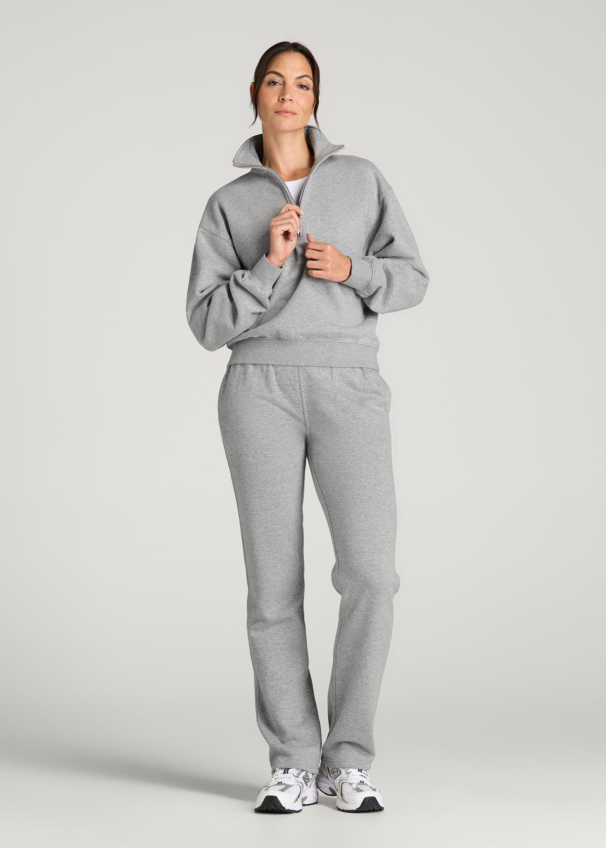 Everyday Fleece Half-Zip Sweatshirt for Tall Women in Grey Mix
