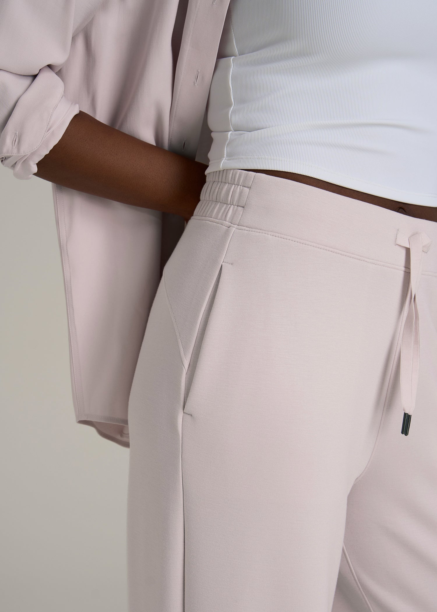 Pull-On Tie Waist Wide Leg Pants for Tall Women in Grey Lilac
