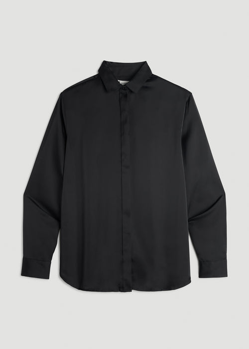 Relaxed Button-Up Blouse for Tall Women in Black