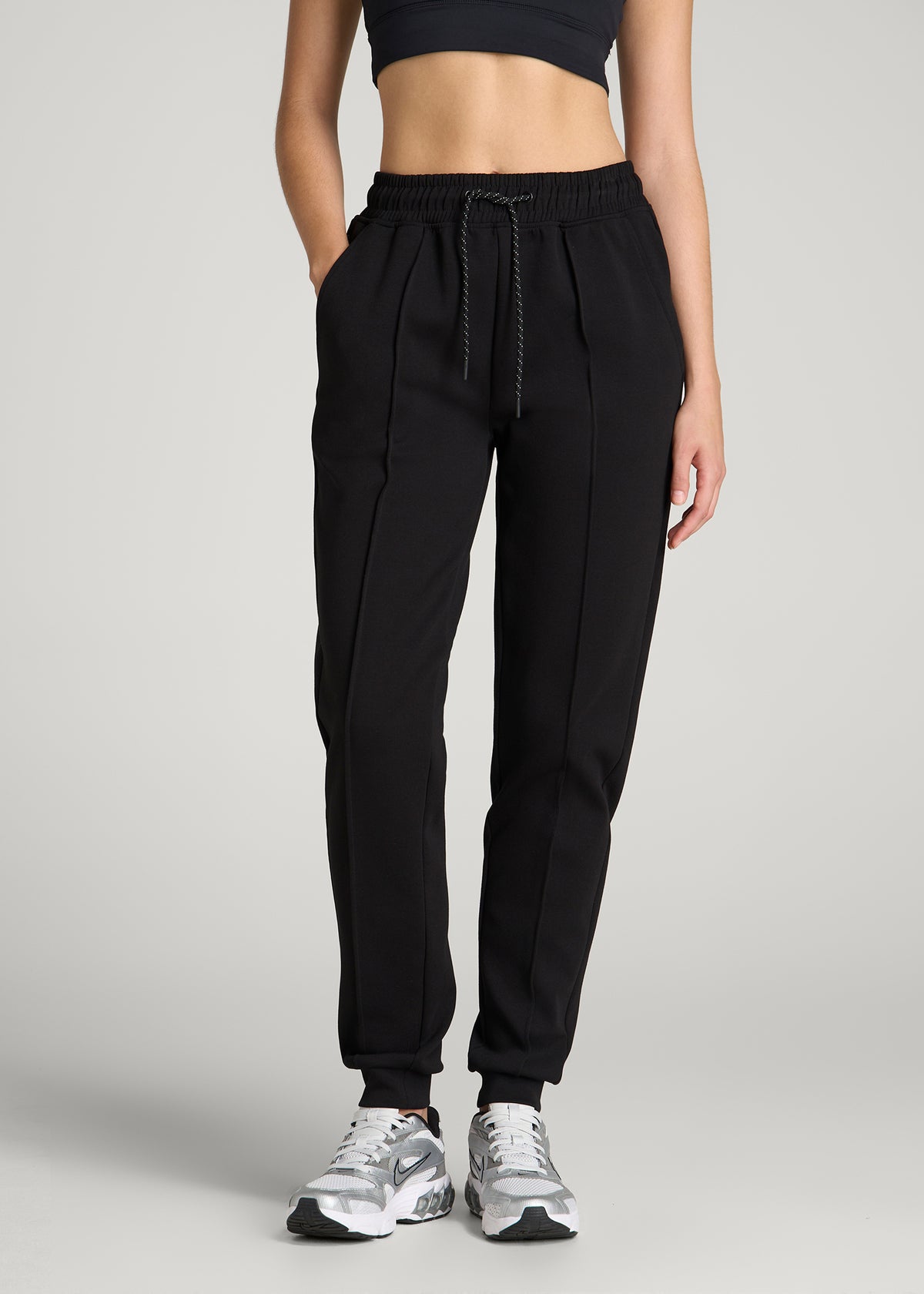Tech Motion Pin Tuck Joggers for Tall Women in Black