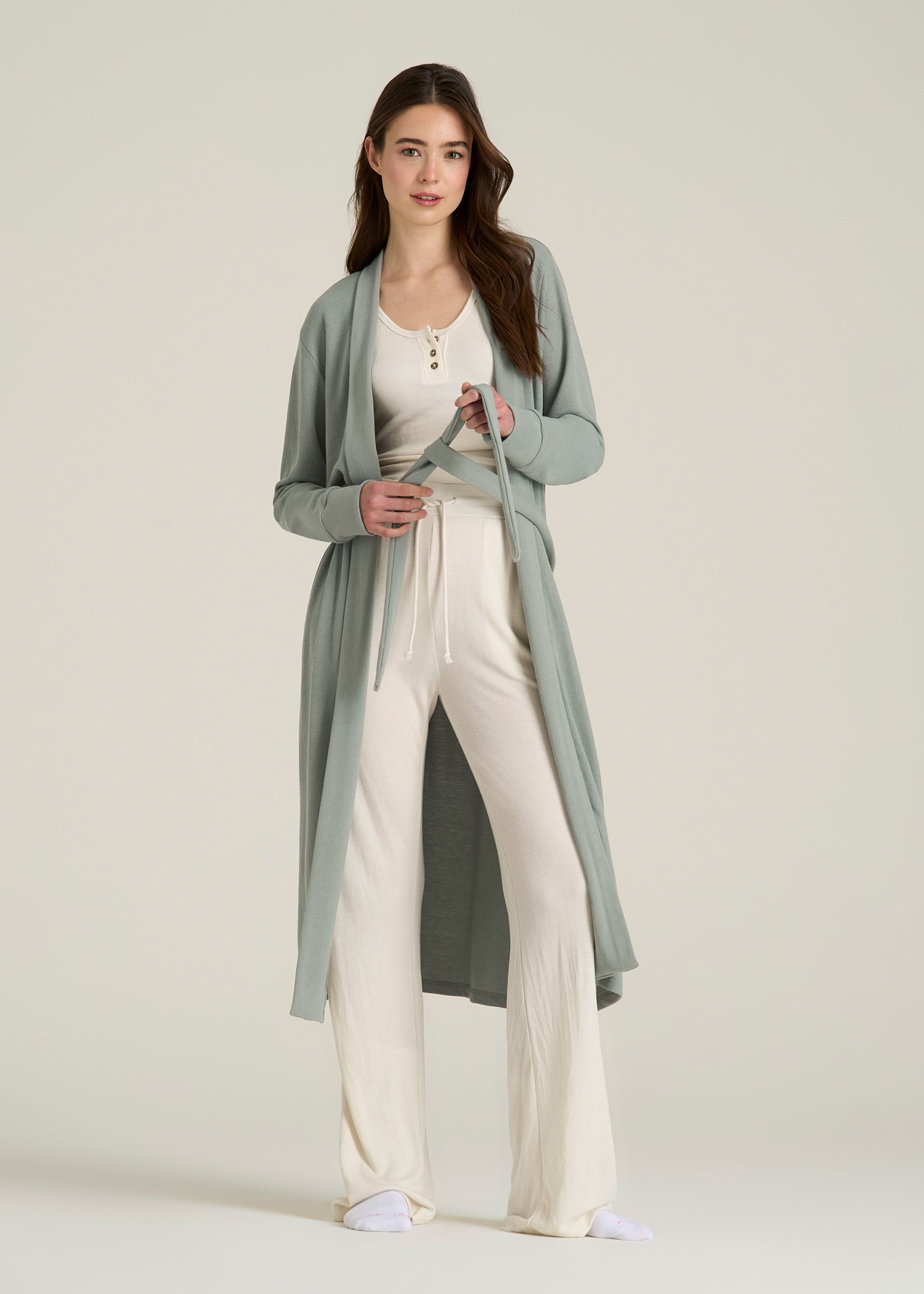 Waffle Lounge Robe for Tall Women in Seagrass