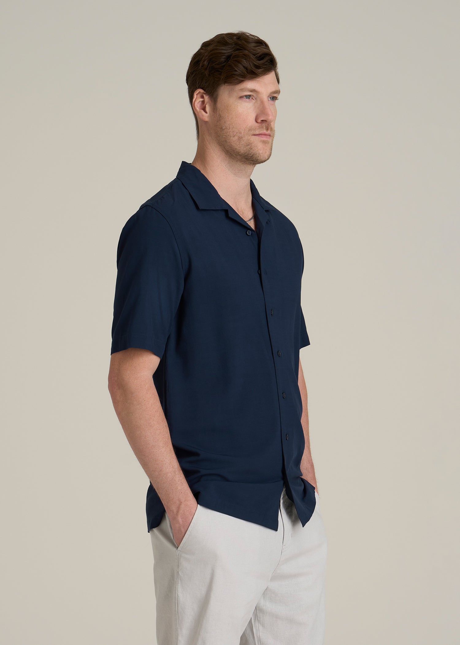 Short Sleeve Resort Shirt for Tall Men in Navy