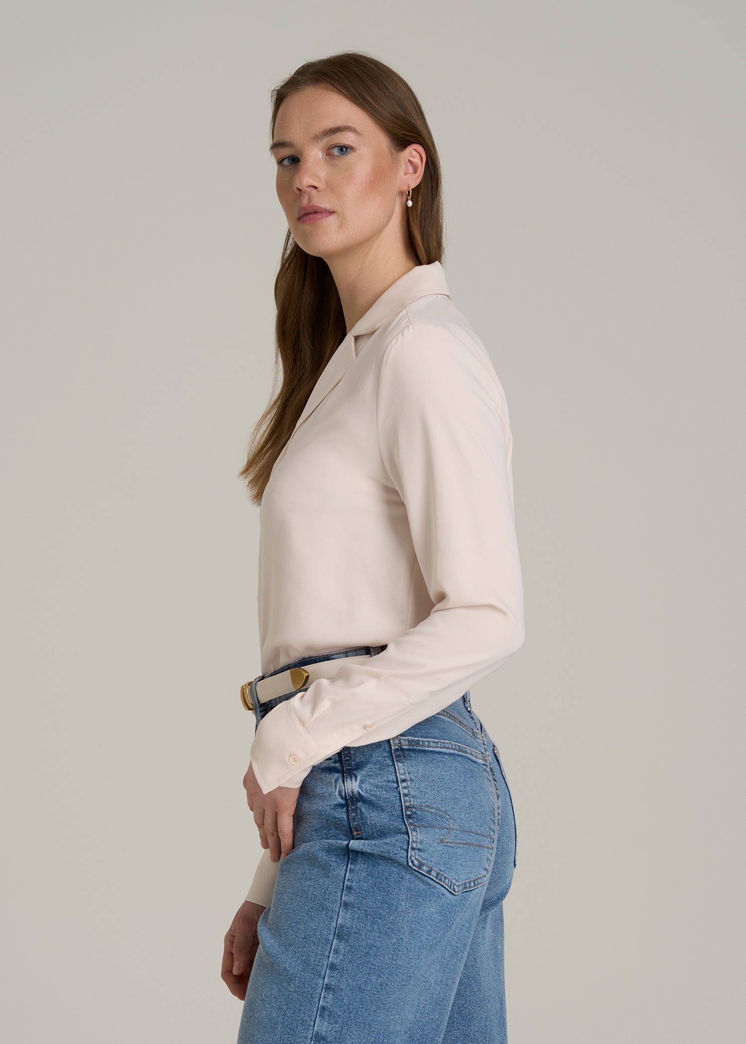 Notch Collar Blouse for Tall Women in Shell