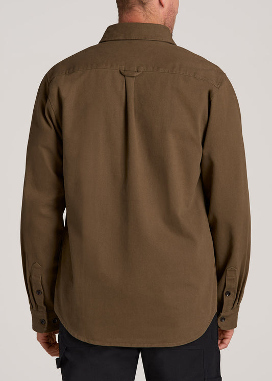 LJ&S Heavyweight Cotton Twill Overshirt for Tall Men in Grizzly Brown