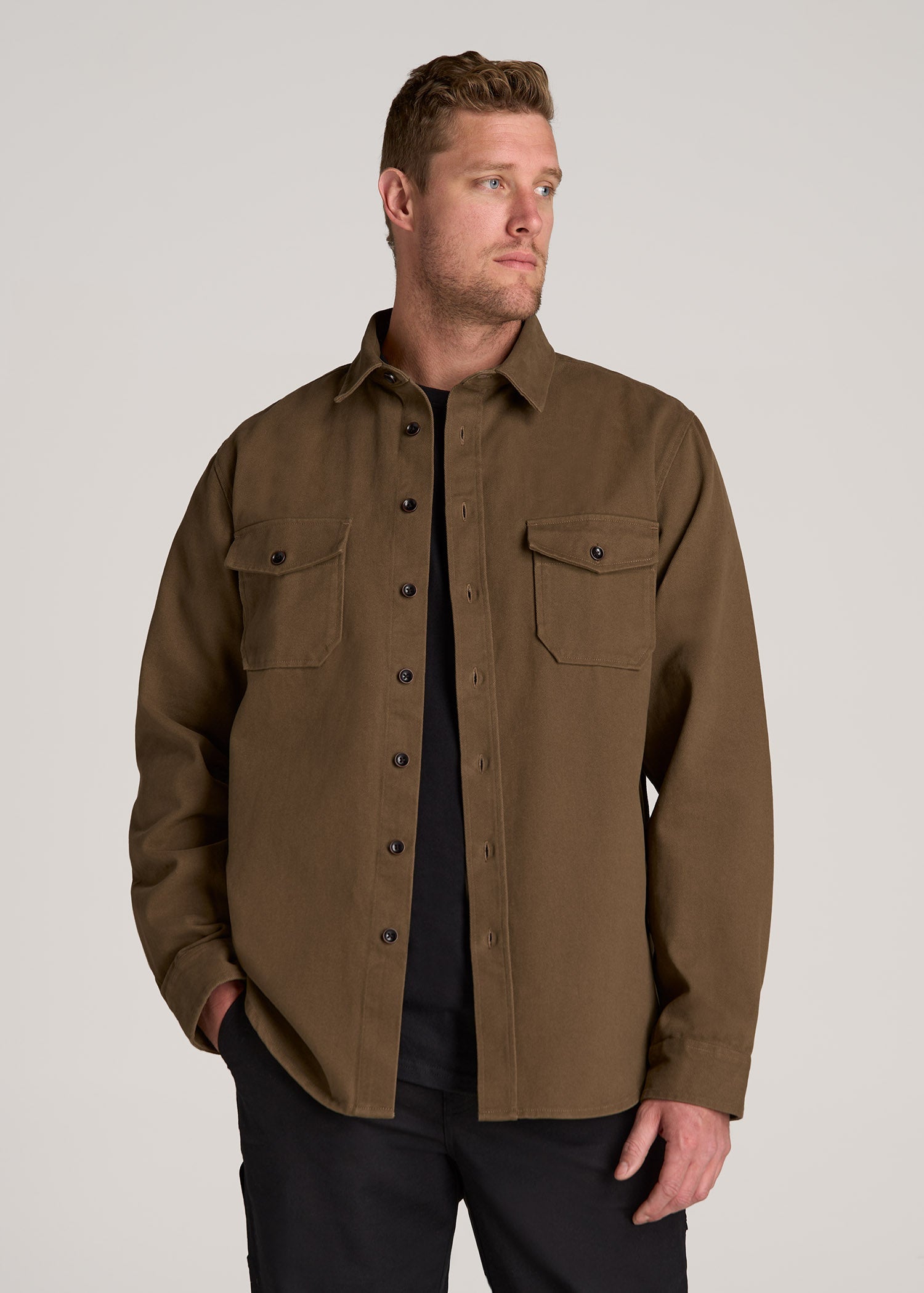 LJ&S Heavyweight Cotton Twill Overshirt for Tall Men American Tall