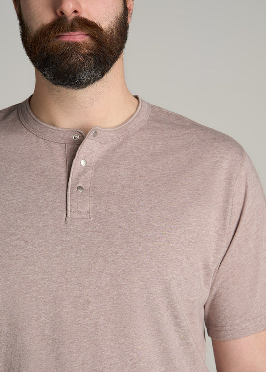 LJ&S REGULAR-FIT Jersey Henley Tee for Tall Men in Heathered Taupe