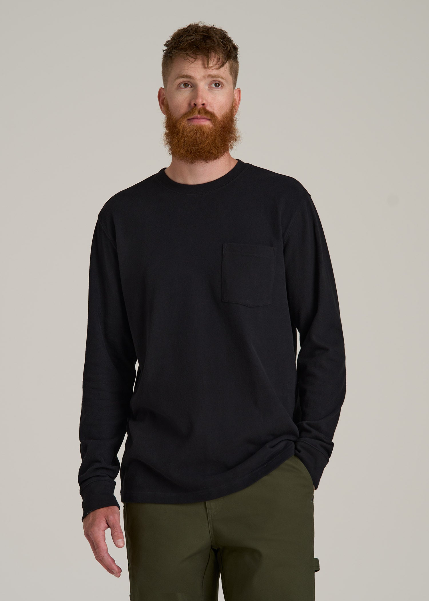 LJ&S Long Sleeve Workwear Pocket Tee for Tall Men in Black