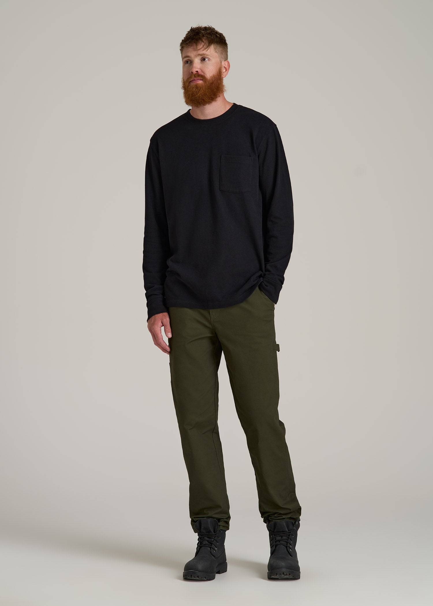 LJ&S Long Sleeve Workwear Pocket Tee for Tall Men in Black