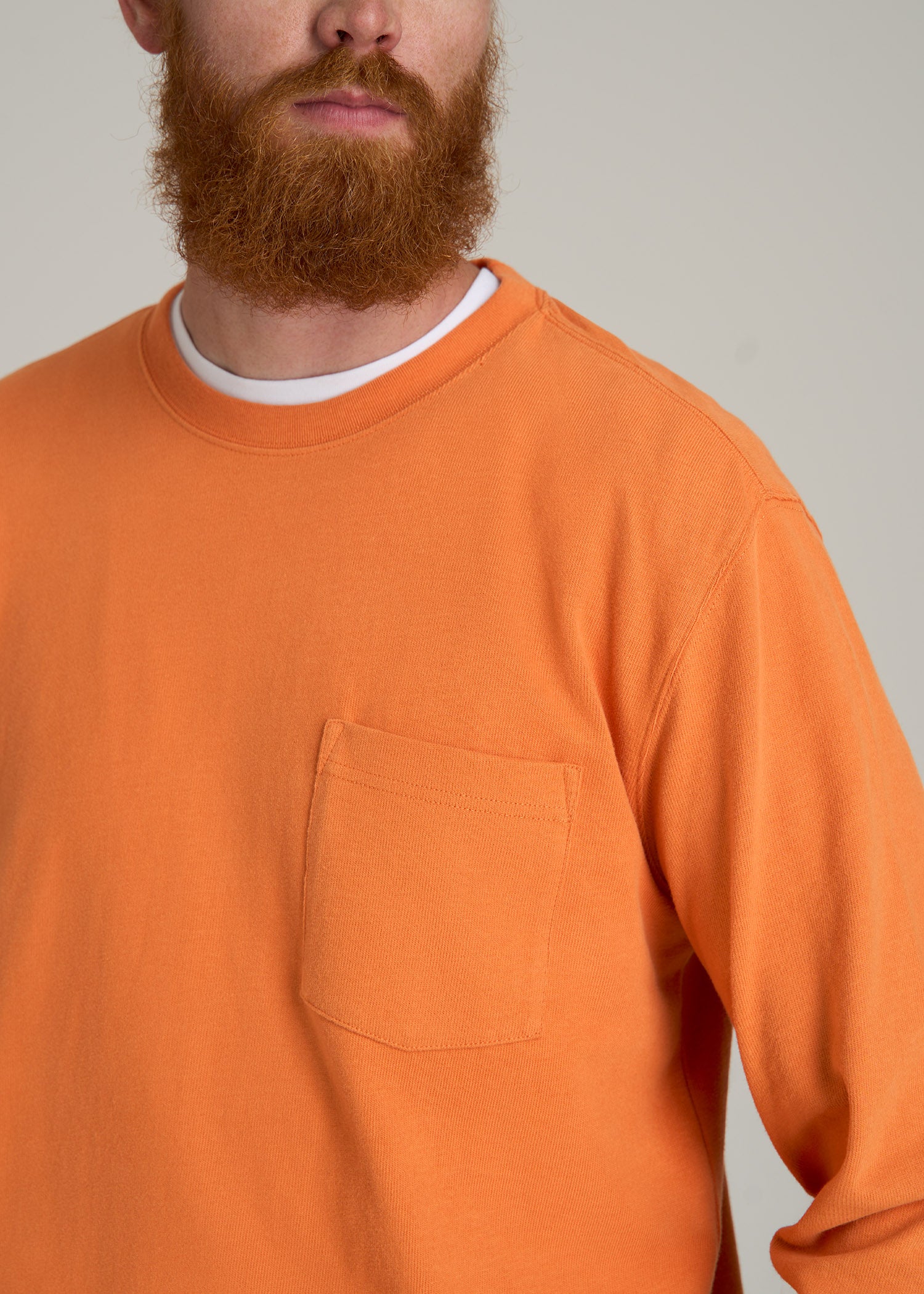 LJ&S Long Sleeve Workwear Pocket Tee for Tall Men in Marmalade