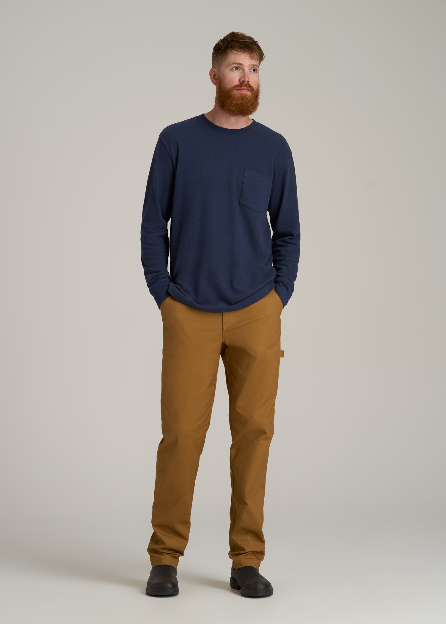 LJ&S Long Sleeve Workwear Pocket Tee for Tall Men in Midnight Navy