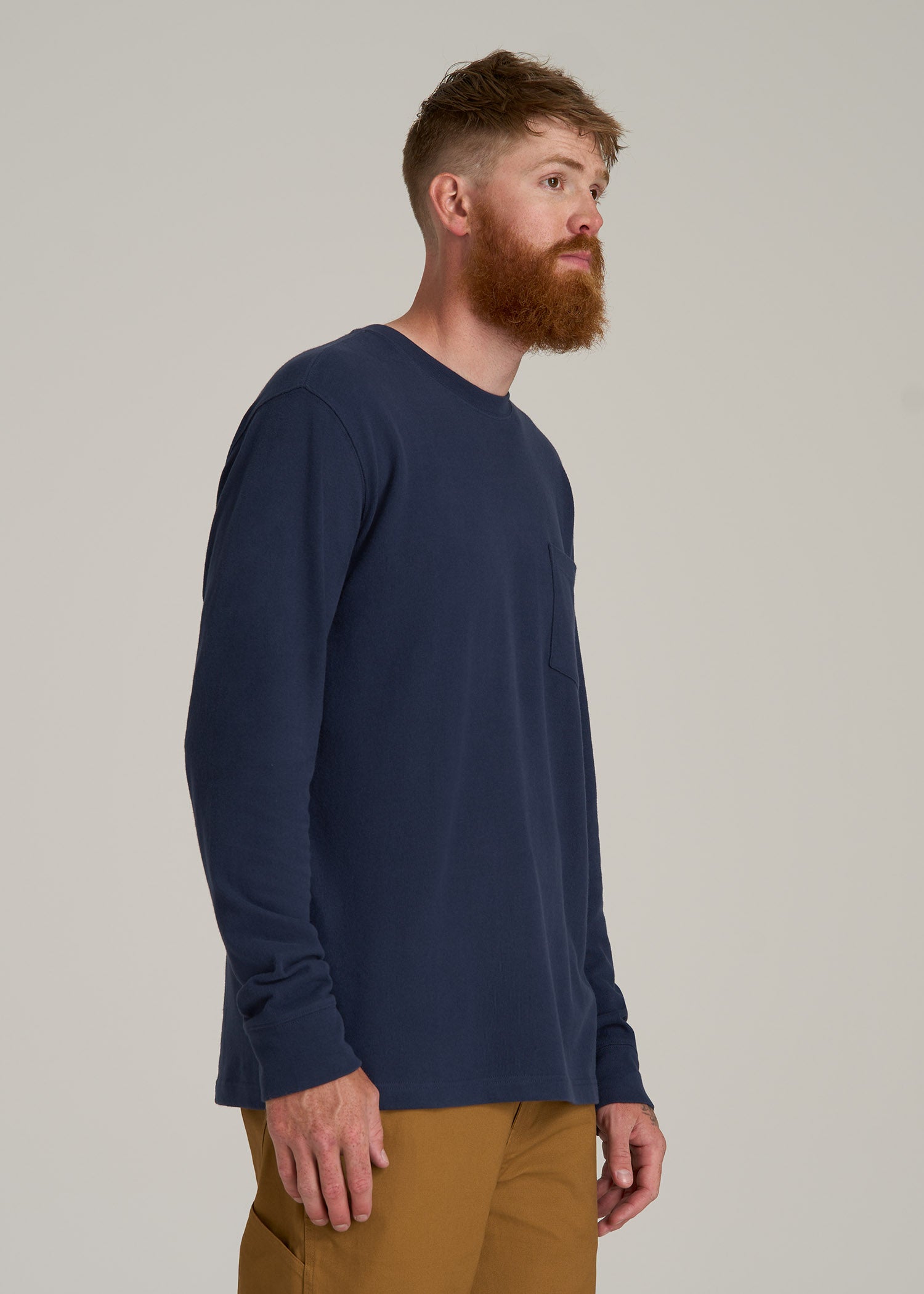 LJ&S Long Sleeve Workwear Pocket Tee for Tall Men in Midnight Navy