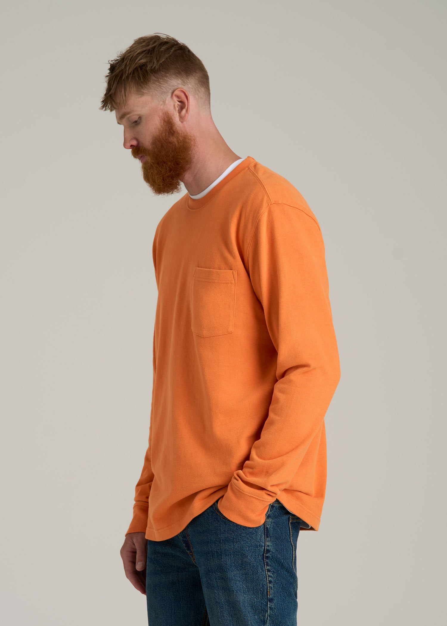 LJ&S Long Sleeve Workwear Pocket Tee for Tall Men in Marmalade