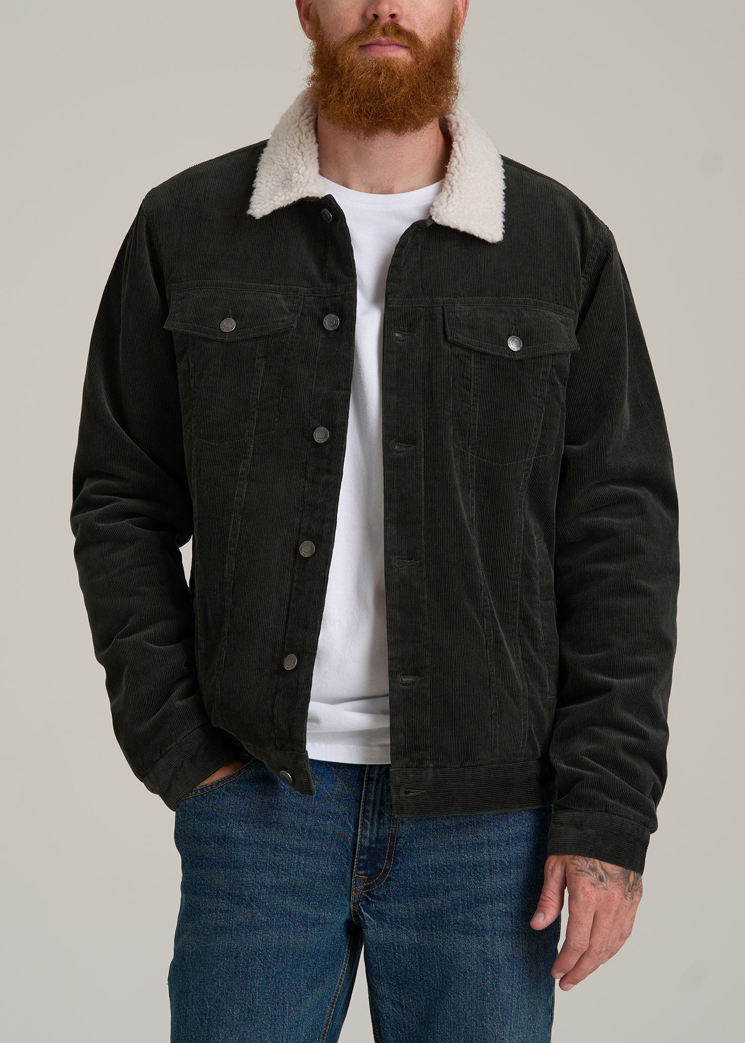 Corduroy Jacket Men's Black Sherpa Jacket Corduroy Jacket