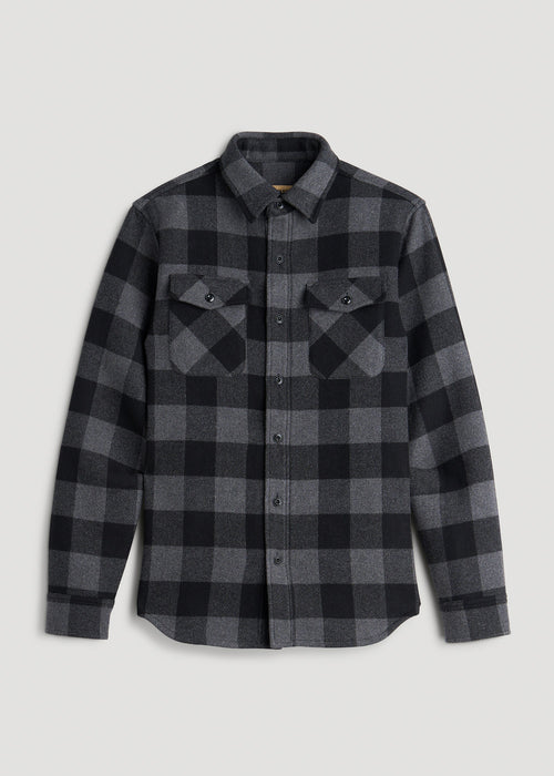LJ&S Wool Blend Shirt Jacket for Tall Men in Black and Grey Check