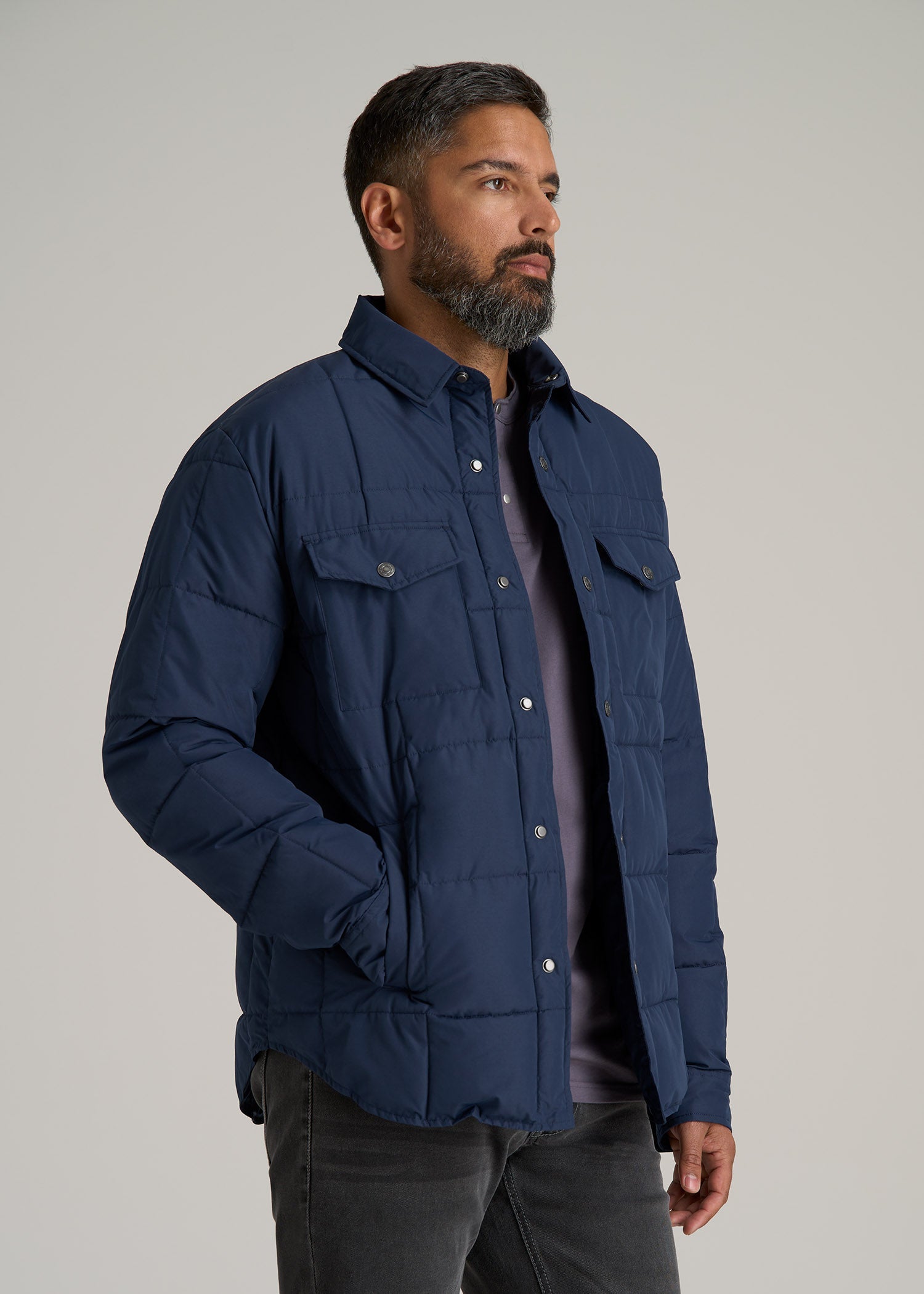 LJ&S Puffer Shirt Jacket for Tall Men in Marine Blue