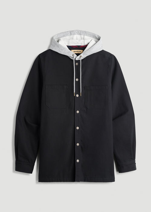 LJ&S Flannel-Lined Canvas Shirt Jacket for Tall Men in Black