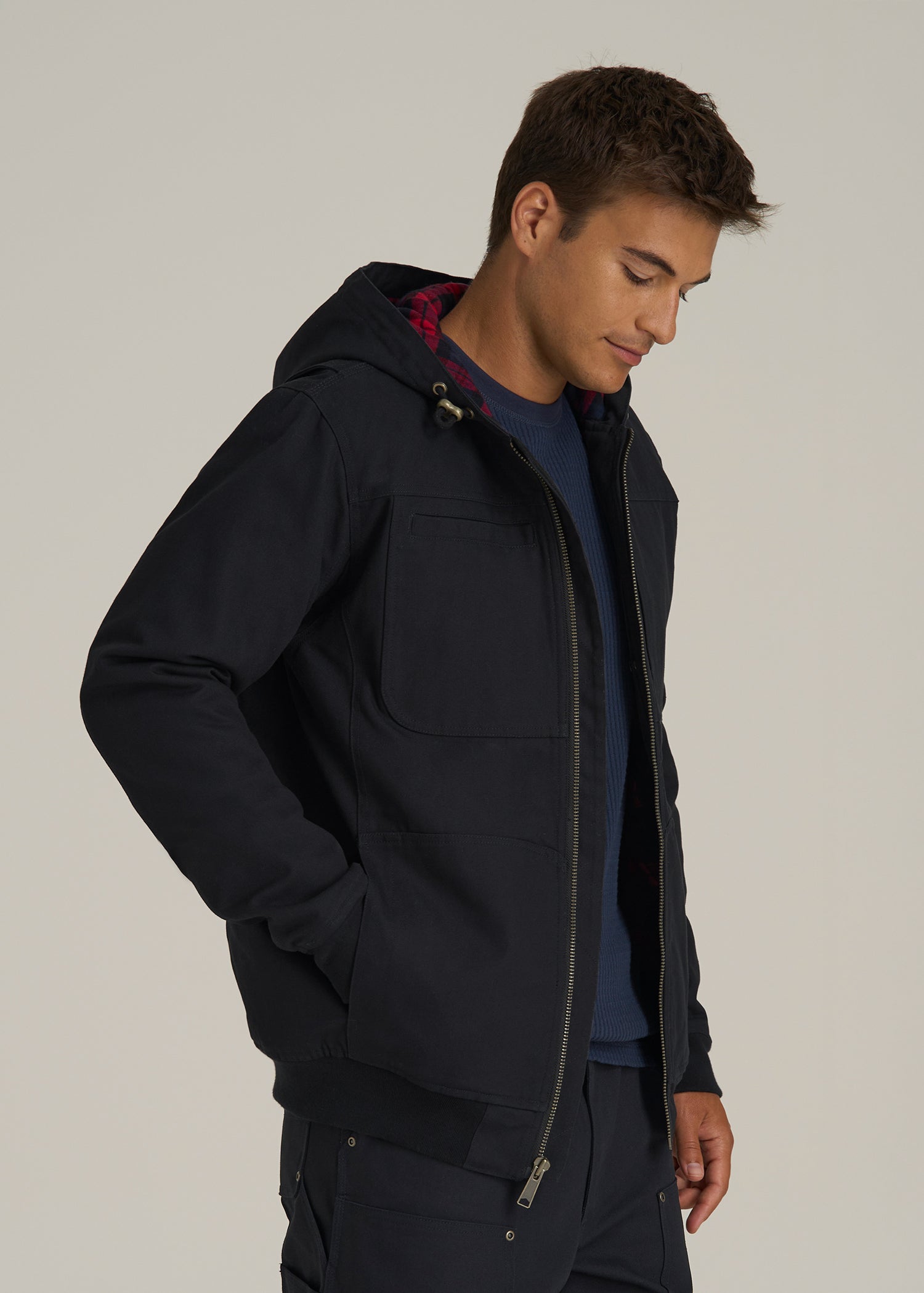LJ&S Flannel-Lined Canvas Work Jacket for Tall Men in Black