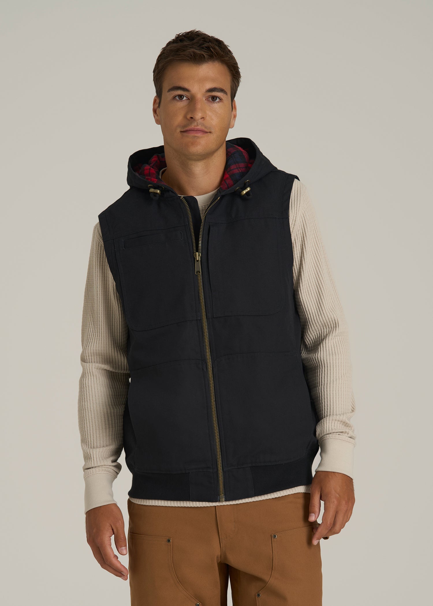 LJ&S Flannel-Lined Canvas Work Vest for Tall Men in Black