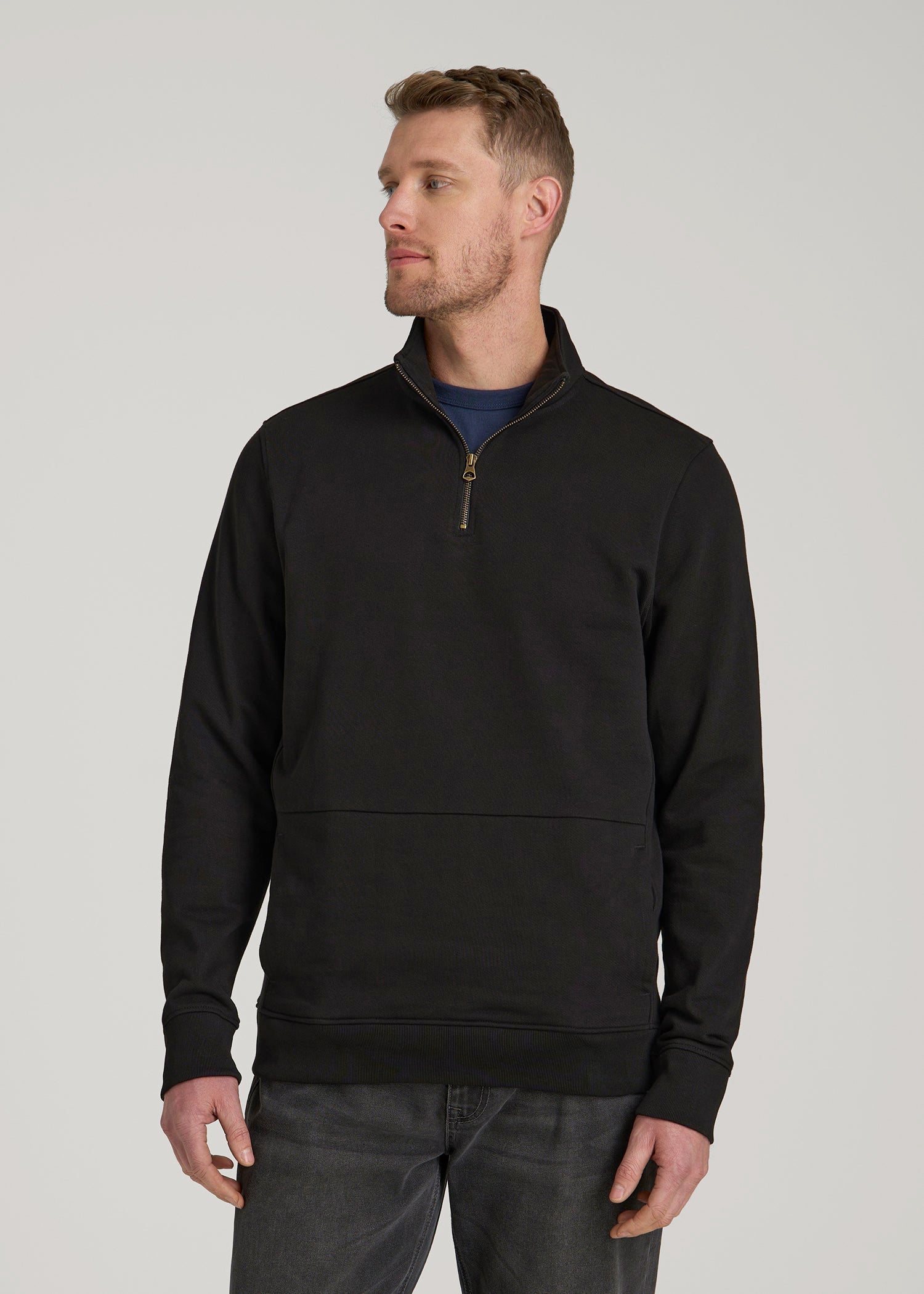 LJ&S Mens Tall French Terry Quarter Zip Pullover Vintage Black