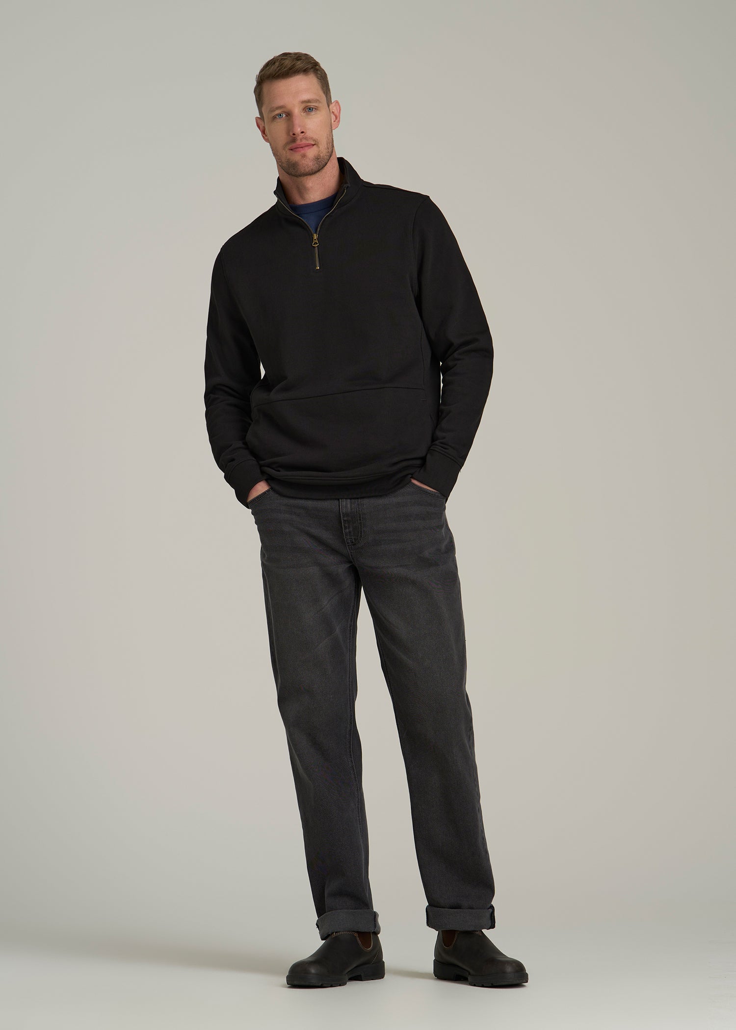 LJ&S Heavyweight Quarter-Zip Pullover for Tall Men in Vintage Black