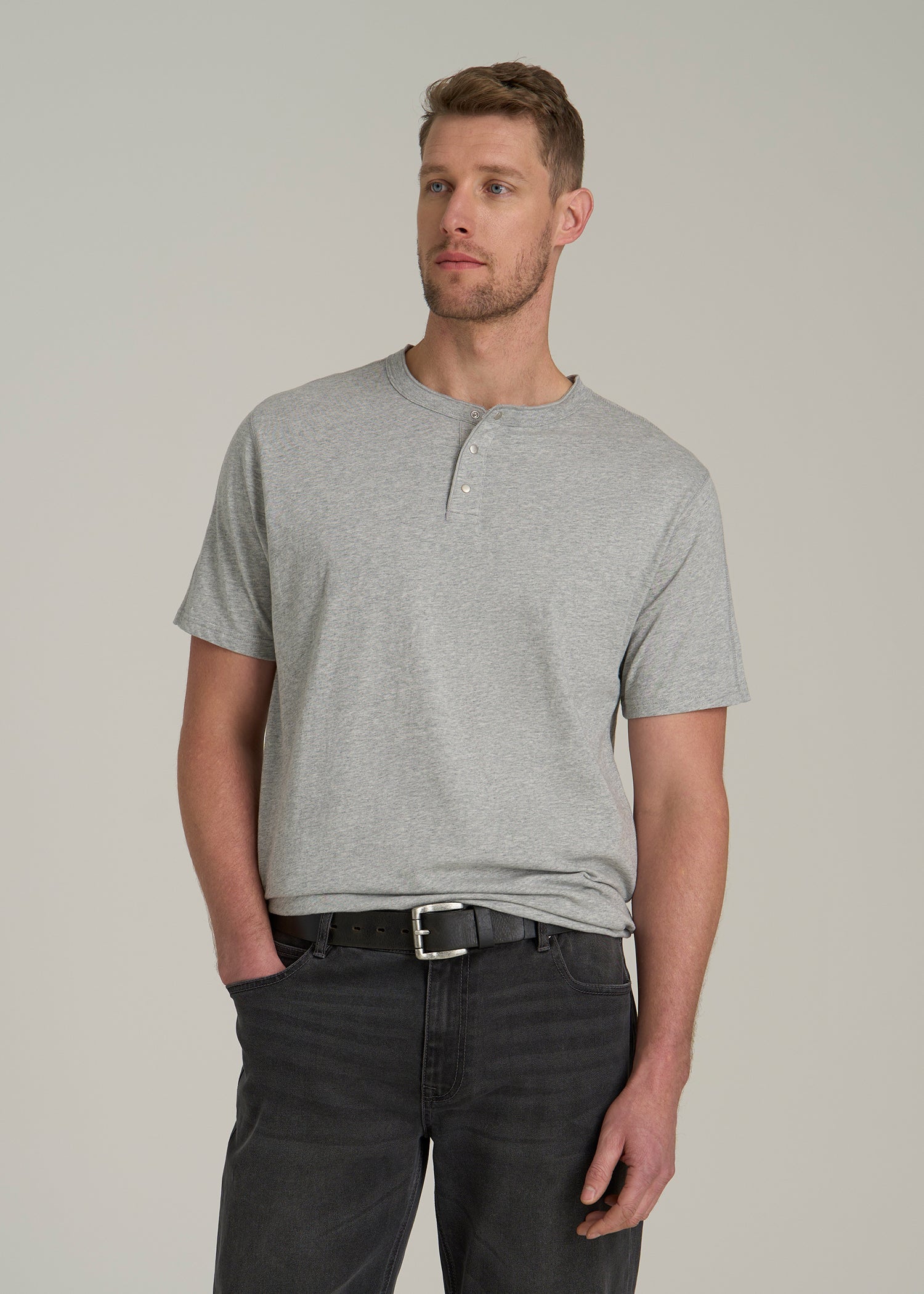 LJ&S Men's Tall Jersey Henley Tee Heathered Grey American Tall
