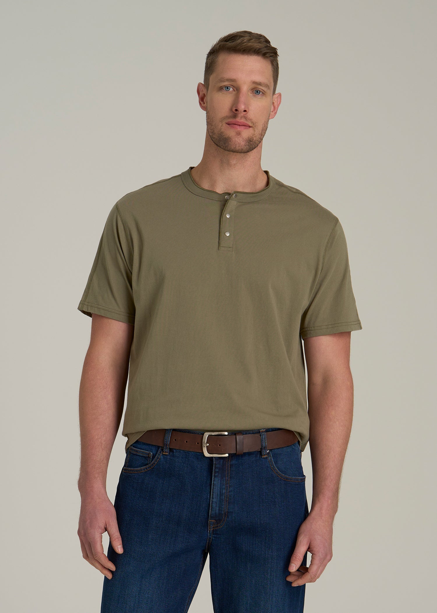 LJ&S Men's Tall Jersey Henley Tee Vintage Moss Green – American Tall