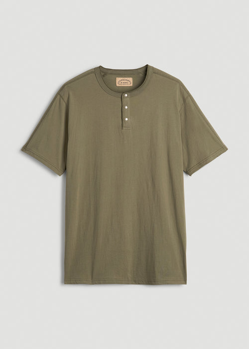 LJ&S REGULAR-FIT Jersey Henley Tee for Tall Men in Vintage Moss Green