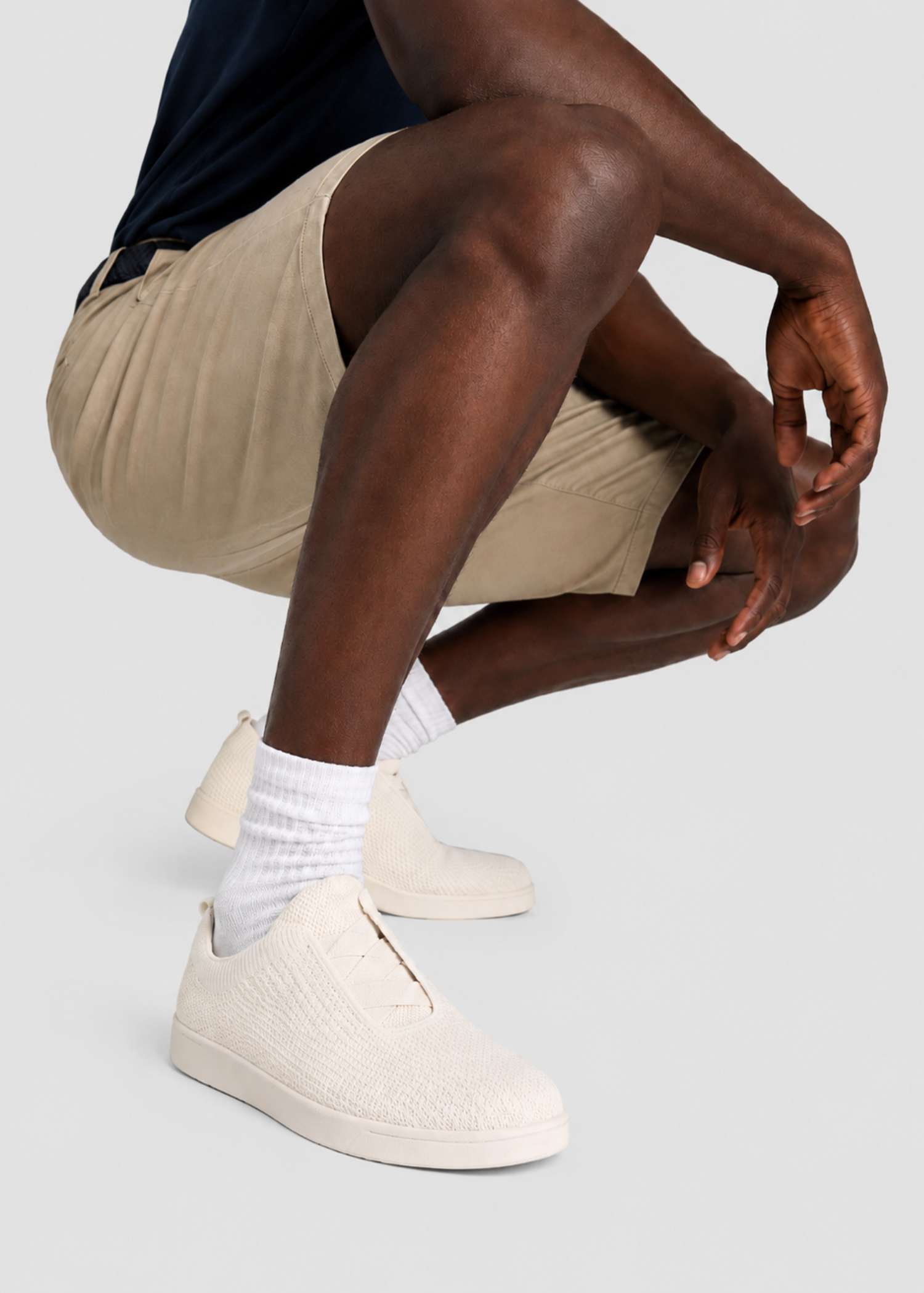Lightweight Knit Sneakers for Tall Men in White Sand