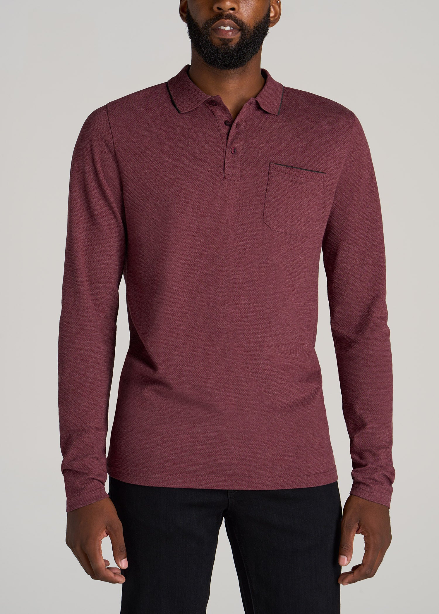 maroon and black polo shirt