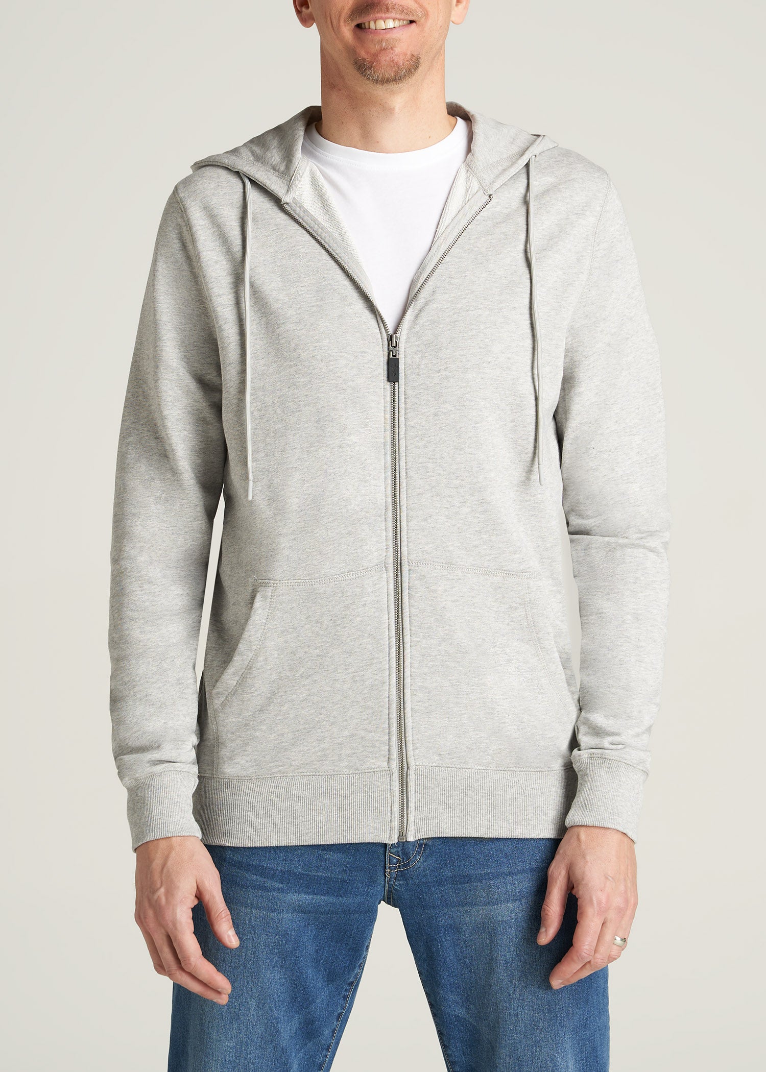 Wearever French Terry Full-Zip Men's Tall Hoodie in Grey Mix M / Extra Tall / Grey Mix