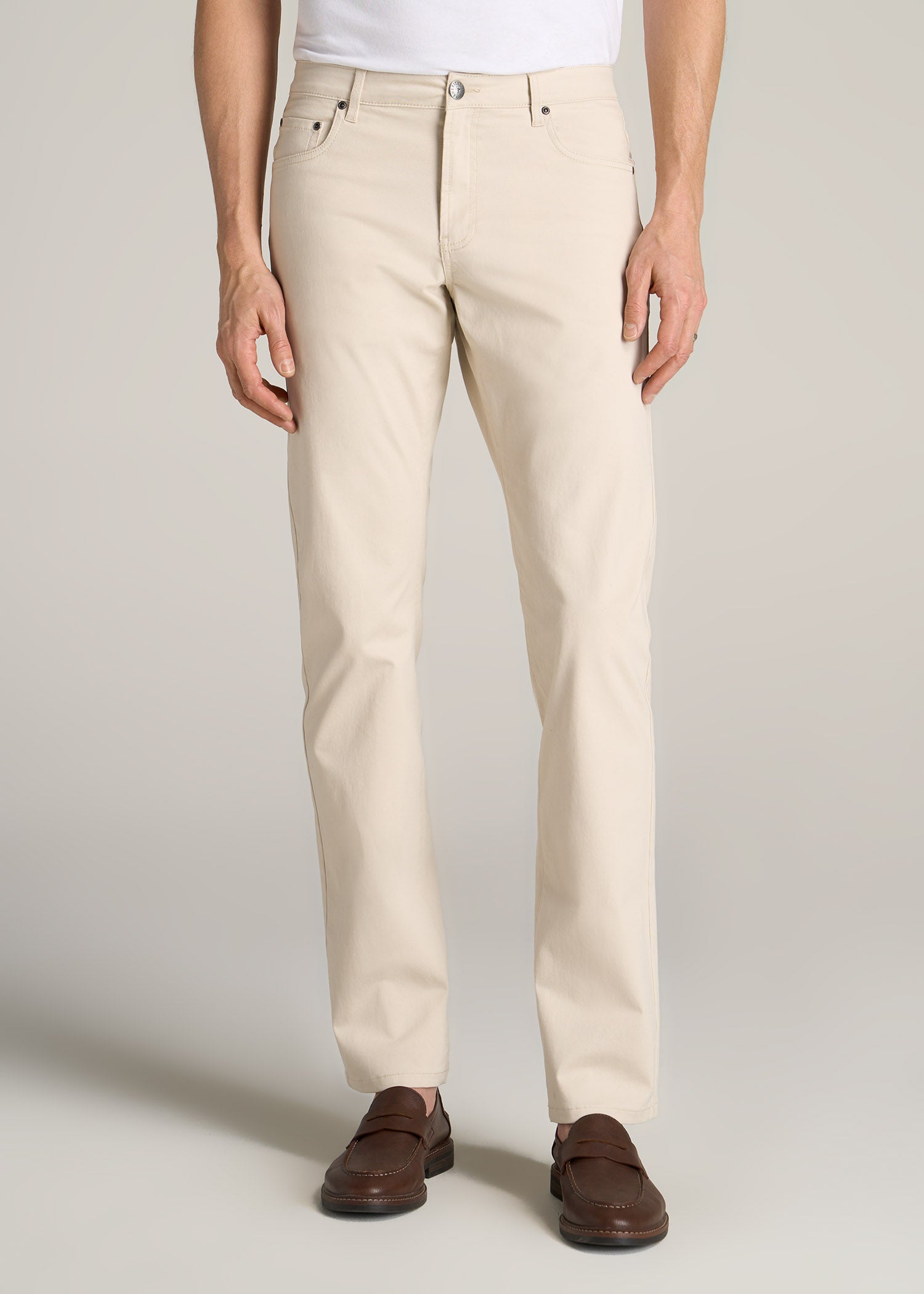 Carman TAPERED Fit Five Pocket Pants for Tall Men in Soft Beige