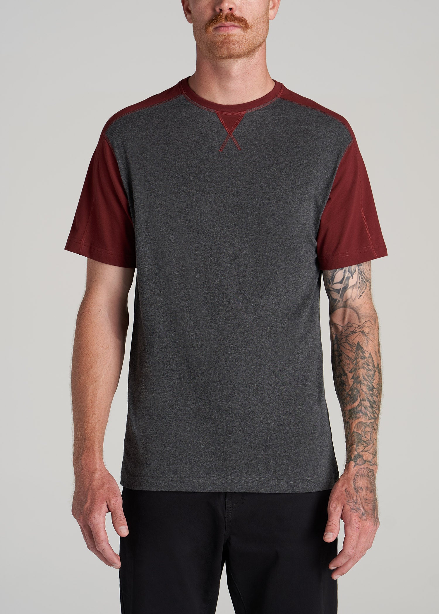 REGULAR-FIT Color Block Raglan T-Shirt for Tall Men in Charcoal Heather &  Burgundy