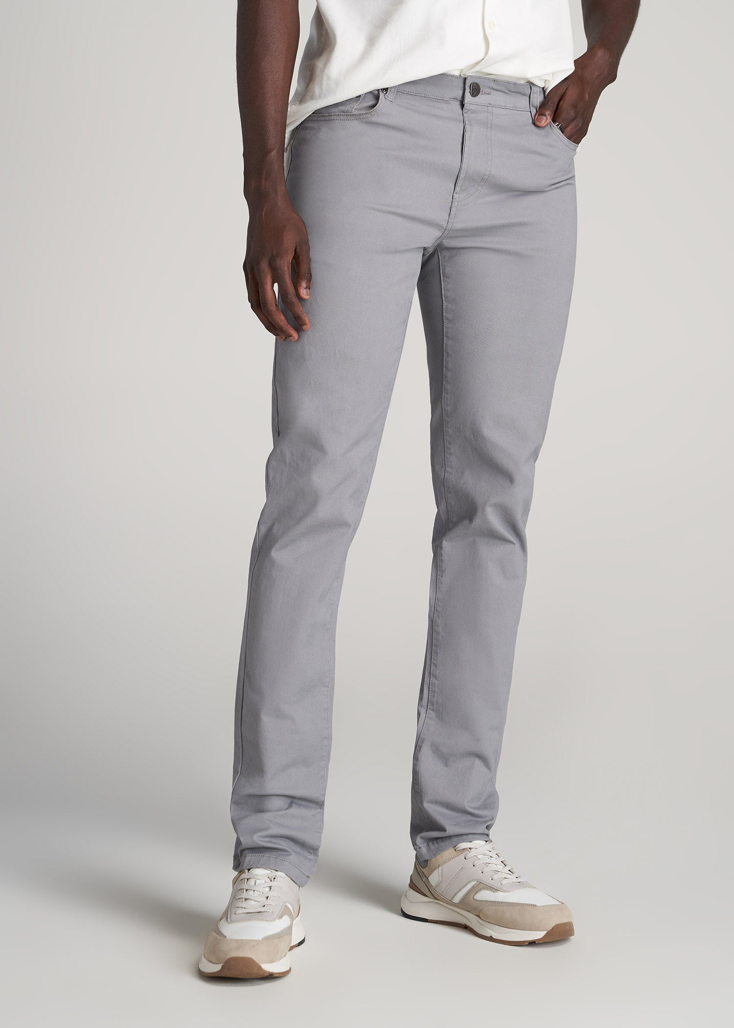 Dylan SLIM FIT Five-Pocket Pants For Tall Men in Pebble Grey