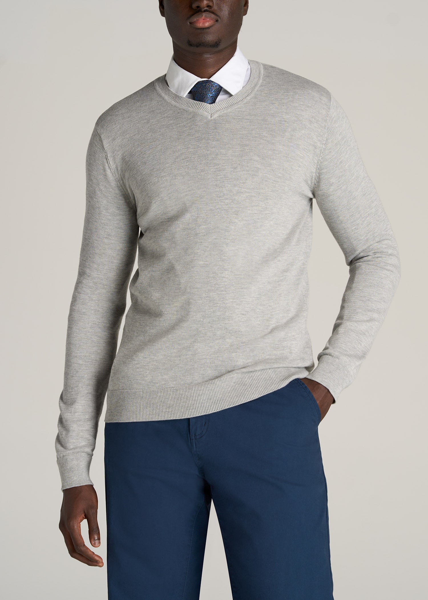 Everyday V-Neck Tall Men's Sweater in Grey Mix