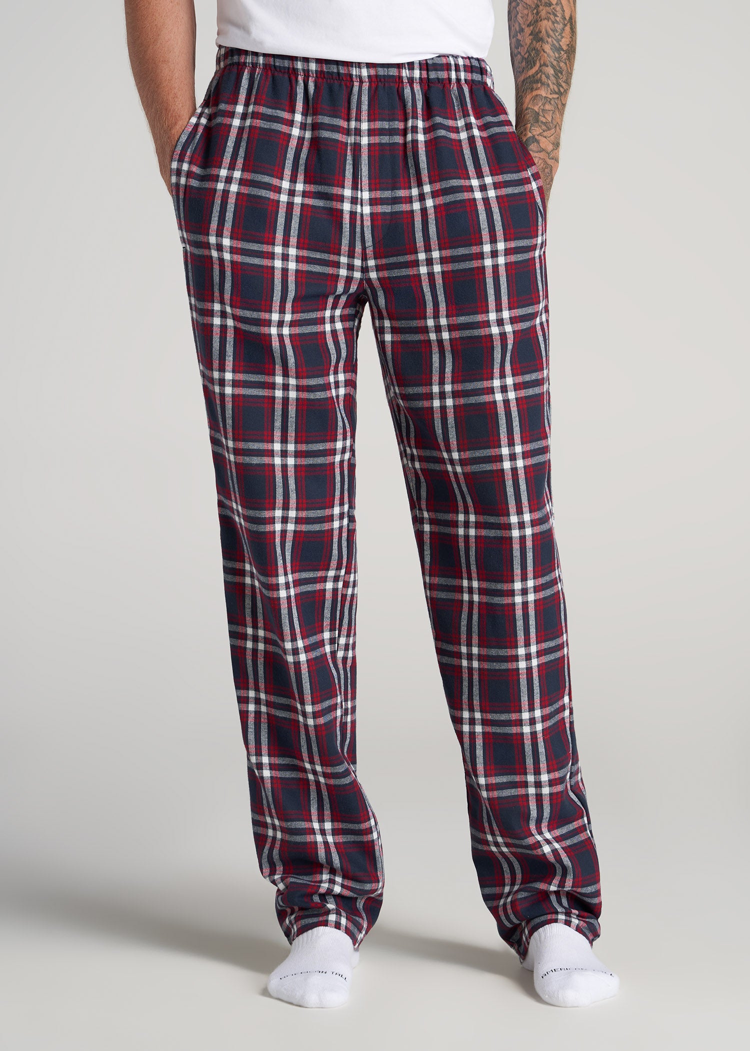 American-Tall-Men-Flannel-Pajamas-Navy-Red-Tartan-front