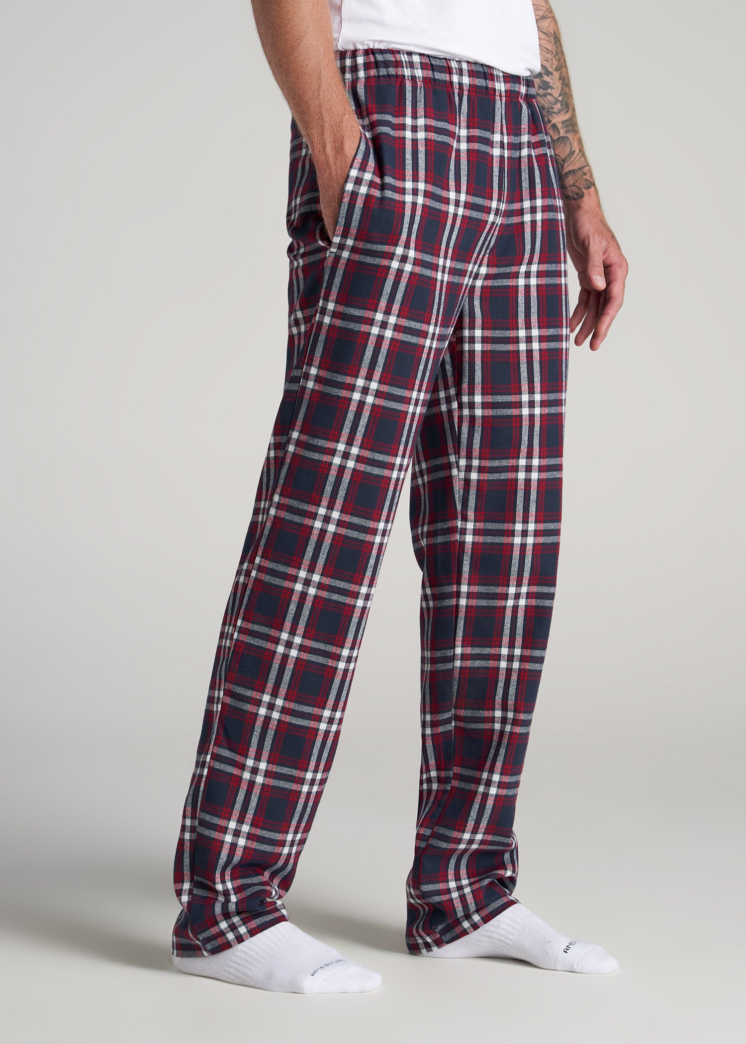 American-Tall-Men-Flannel-Pajamas-Navy-Red-Tartan-side