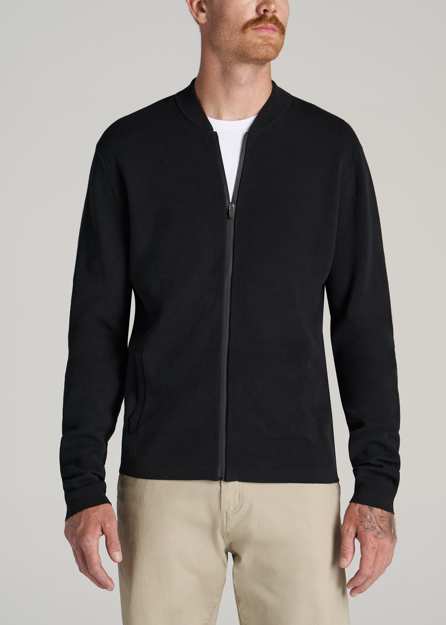 Men's Full Zip Sweater: Tall Full-Zip Charcoal Mix Sweater